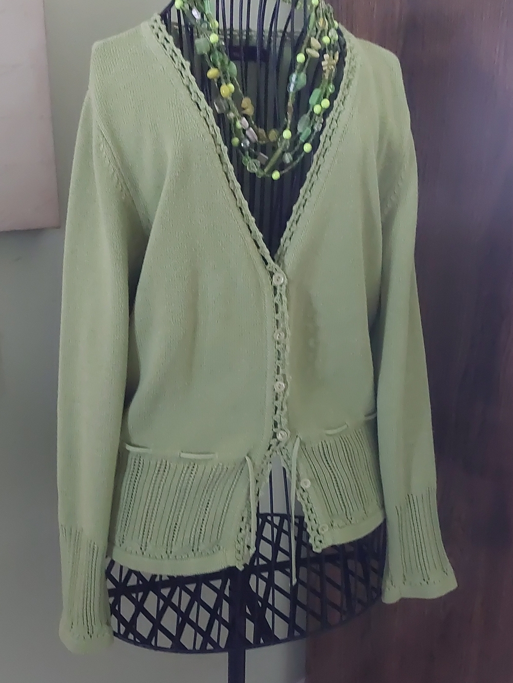 OPTIMUM, Size L, Bright Green Women's 100% COTTON Cardigan Sweater